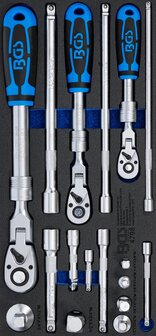 Reversible Ratchet Set extendable, bendable 6.3 mm (1/4) - 10 mm (3/8) - 12.5 mm (1/2) 17 pcs