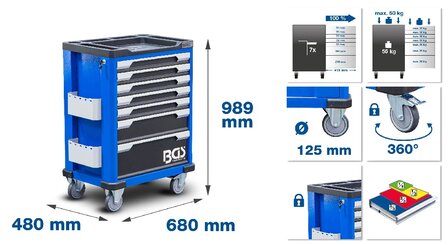 Workshop Trolley 7 Drawers with 246 Tools