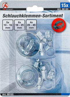Hose Clamp Assortment diameter 10 - 45 mm 15 pcs