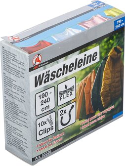 Clothesline flexible 1,9 - 2,4 m with 10 Clips