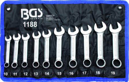 10-piece Combination Spanner Set, Stubby Type, 10-19 mm