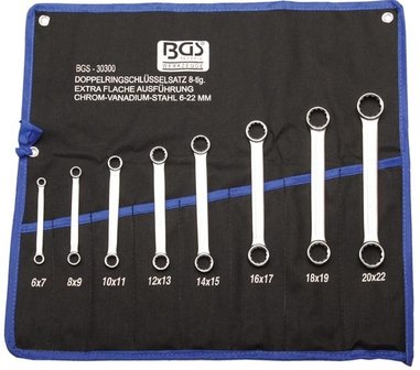 8-piece Double Ring Spanner Set, extra flat, 6-22 mm