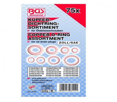 75-piece Copper Ring Assortment, in Inch sizes, for Oil Drain Plugs
