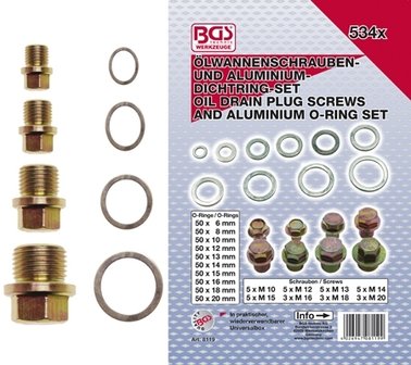 Oil Drain Plug Screws and Aluminium Seal Ring Assortment 534 pcs.