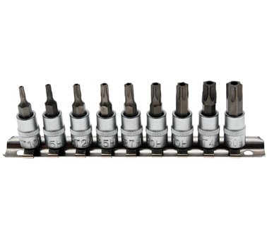 1/4 T-Star Bit Socket Set, tamperproof, T10 - T50