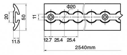 Rail in aluminium l.3000mm gebombeerd