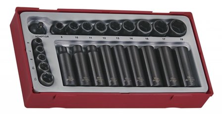 Impact sockets set 1/4 &amp; 3/8 tc-tray 24pcs