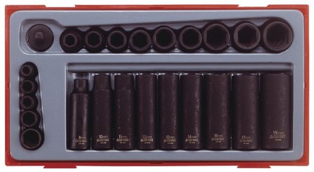 Impact sockets set 1/4 &amp; 3/8 tc-tray 24pcs