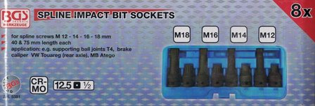 Impact Bit Socket Set (1/2) drive Spline 8 pcs