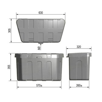 Storage box drawbar plastic 320 x 630 x H355mm incl. mounting kit