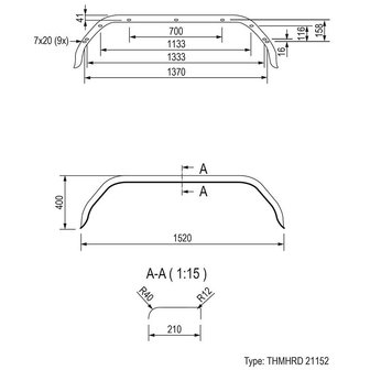 Metal mudguard tandem axle 13/14 inch (21152)