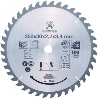 Carbide Tipped Circular Saw Blade, &Oslash; 350 mm