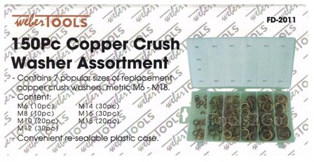 Copper Crush Washer Assortment 150pc