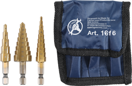 3-piece HSS Step Drill Set, 3-20 mm