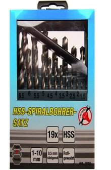 19-piece Twist Drill Set, HSS, 1-10 mm