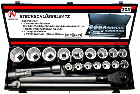 Socket Set 20 mm (3/4) Drive 19-50 mm 20 pcs