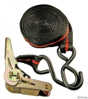Ratchet Tie Down Strap, 5 m long, 24 mm wide, with two solid Hooks