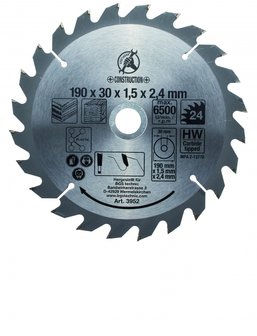 Carbide Tipped Circular Saw Blade, Diameter 190 mm, 24 tooth