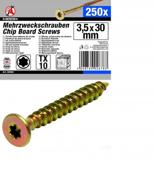 250-piece Multi-Purpose Screws, 3.5 x 30 mm, T10