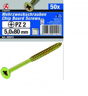 Multi Purpose Screws 5.0 x 80 mm, 50 pieces