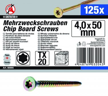 Multi-Purpose Screws, 4.0 x 50 mm, T20, 125 pieces