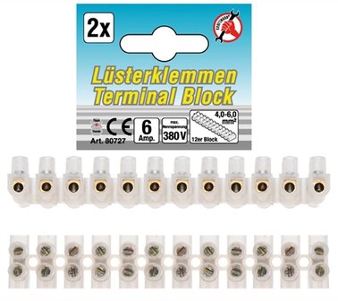 Luster Terminals 4.0 mm&sup2; 6 Amp. 2 pcs 12 pcs. block