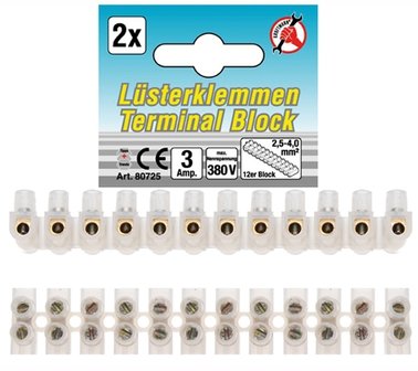 Luster Terminals 2.5 mm&sup2; 3 Amp. 2 pcs. 12 pcs block
