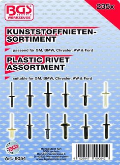 235-piece Plastic Rivet Assortment for GM, BMW, Chrysler, VW &amp; Ford