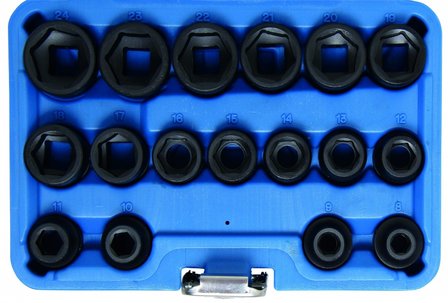 Impact Socket Set, Hexagon, extra flat 12.5 mm (1/2) Drive 8 - 24 mm 17 pcs