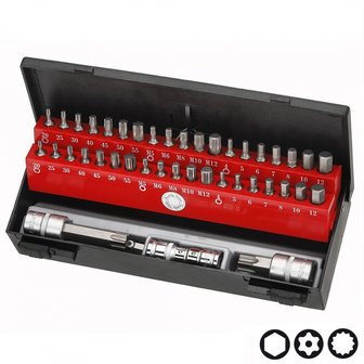 Bit set with bore hole shank guide 44-piece