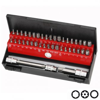 Bit set with bore hole shank guide 44-piece