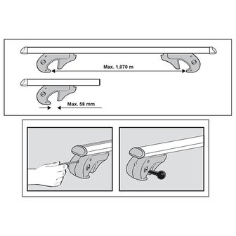 Roof rail carrier 120cm aluminum 90kg