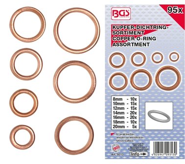 95-piece Copper O-Ring Assortment, &Oslash; 6-20 mm
