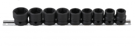 Impact Socket Set, Hexagon, extra flat 12.5 mm (1/2) drive 13 - 24 mm 9 pcs.