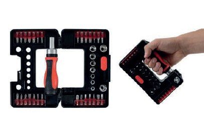 Bit / Socket Set with Ratchet Spinner Handle for Bits, reversible 38 pcs.