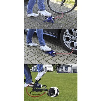 Foot pump double cylinder with pressure gauge