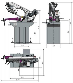 Metal bandsaw diameter 225mm 60&deg;