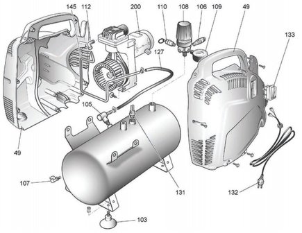 Oil-free compressor 8 bar - 6 liters, 385x170x465mm