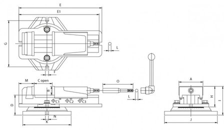 Mechanical milling clamp extra large jaw opening 110mm