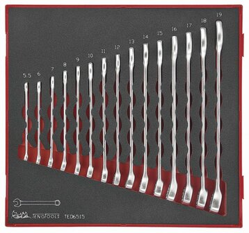 Combination spanner set 15-piece ted tray