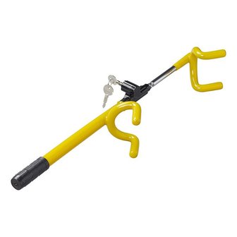 Steering wheel lock adjustable with two keys