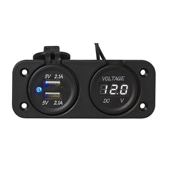 Installation kit: voltmeter 6-30V + USB port double type A 2x2100mA