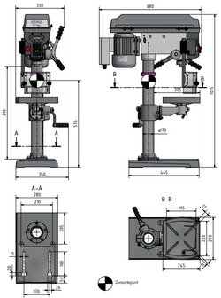 Table drill diameter 25mm - 615x330x1015mm