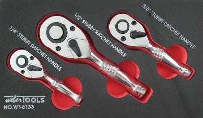 Stubby ratchet set with Quick Release 1/4, 1/2 &amp; 3/8 - 72-tooth
