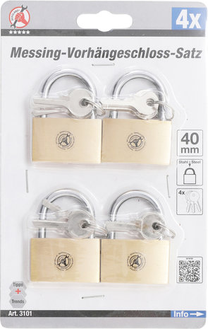 Brass Padlock Set simultaneous locking 40 mm 4 pcs