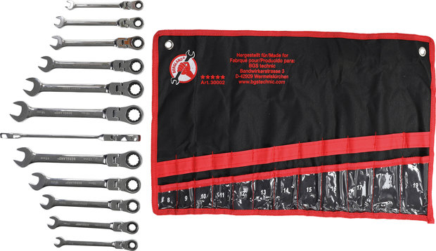 Ratchet Combination Wrench Set flexible Heads 8 - 19 mm 12 pcs