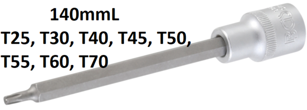 Bit Socket length 140 mm 12.5 mm (1/2) Drive T-Star (for Torx) T25 - T70