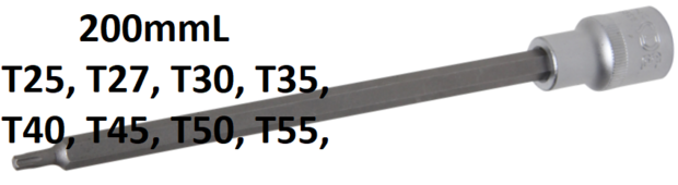 Bit Socket length 200 mm 12.5 mm (1/2) Drive T-Star (for Torx) T25 - T70