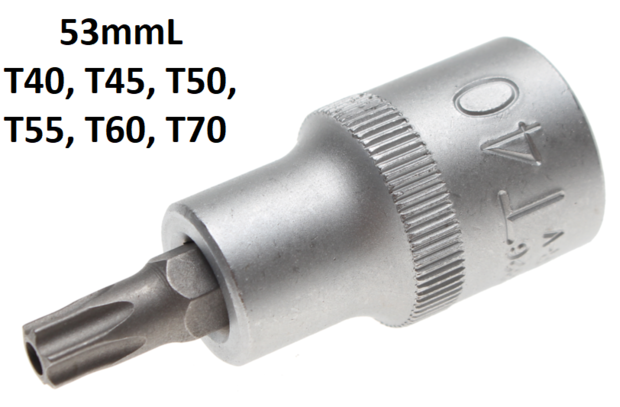 Bit Socket 12.5 mm (1/2) Drive T-Star tamperproof (for Torx) T40 - T70mm