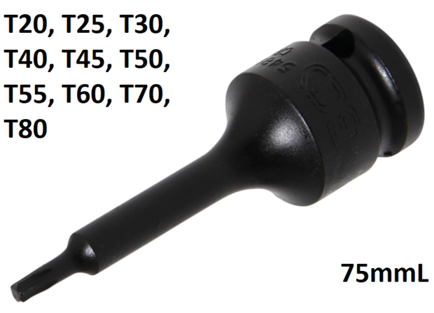 Impact Bit Socket (1/2) Drive T-Star (for Torx) T20 - T80mm